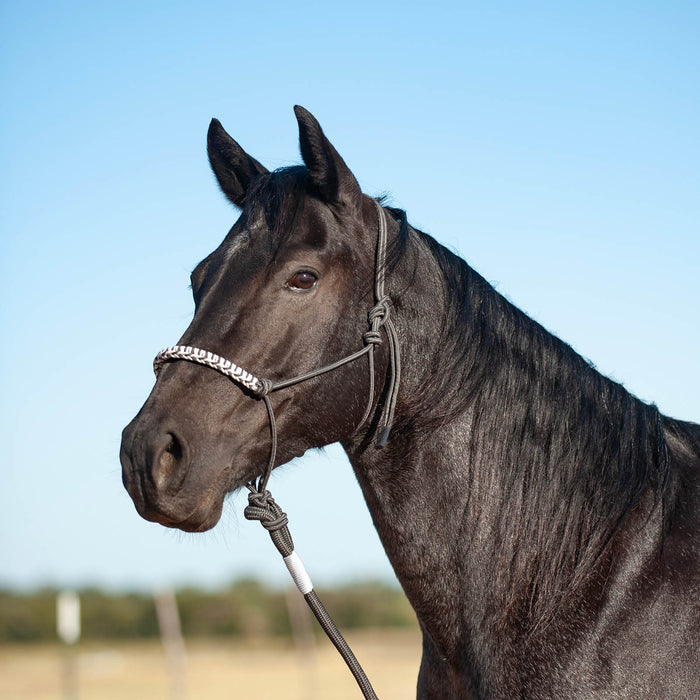 Classic Equine 3-Tone Rope Halter with 8' Lead Rope - Charcoal, Grey & White  