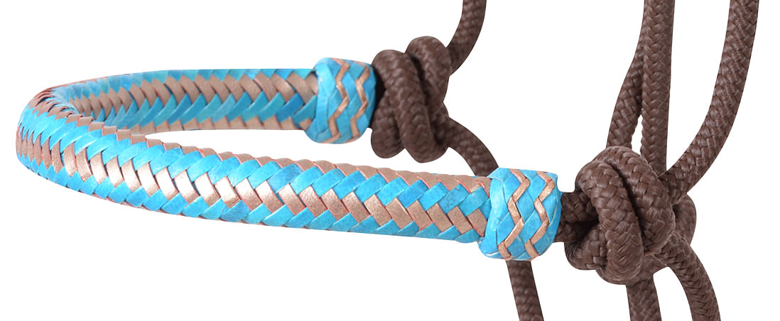 Classic Equine Braided Rawhide Nylon Rope Halter - Turquoise/Gold  