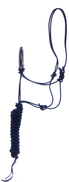 Classic Equine Braided Rawhide Nylon Rope Halter - Black/White  