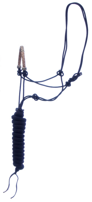 Classic Equine Braided Rawhide Nylon Rope Halter - Blue  