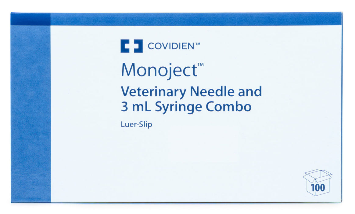 Ideal Luer Slip Syringe/Needle Combo, Boxes - 3 mL w/ 25 ga x 5/8" (100 count) - Monoject L.S. Syringe/Needle Combo  