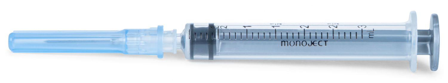 Ideal Luer Slip Syringe/Needle Combo, Boxes - 3 mL w/ 22 ga x 3/4" (100 count) - Monoject L.S. Syringe/Needle Combo  