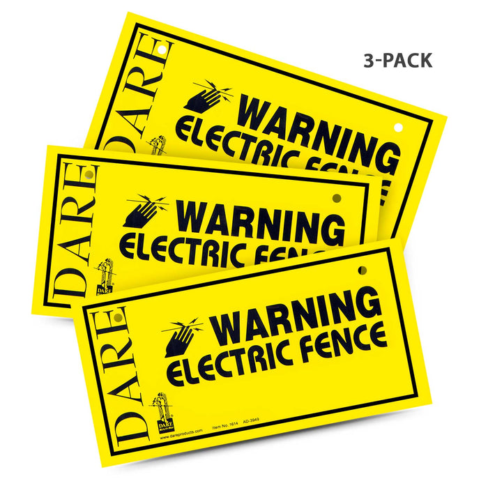 Electric Fence Warning Signs, Pack of 3