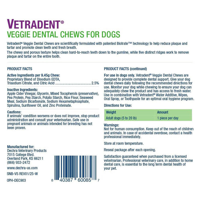 Vetradent Veggie Dental Chews for Dogs – Plaque & Tartar Control, Fresh Breath, Daily Oral Care Treats