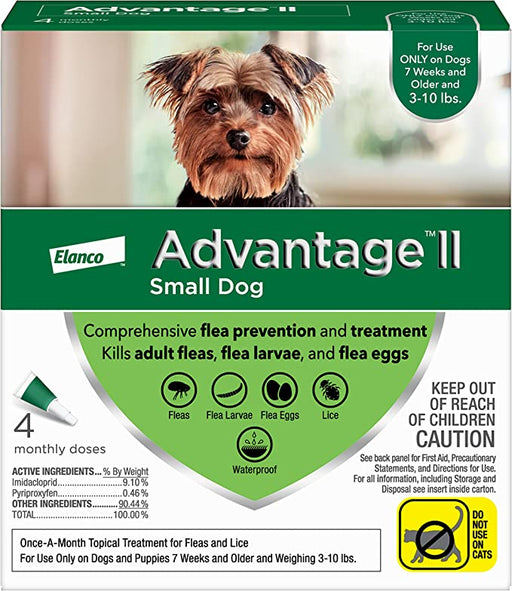 Advantage II for Dogs - 4 pack, Advantage II for Small Dogs (3-10 lbs)  