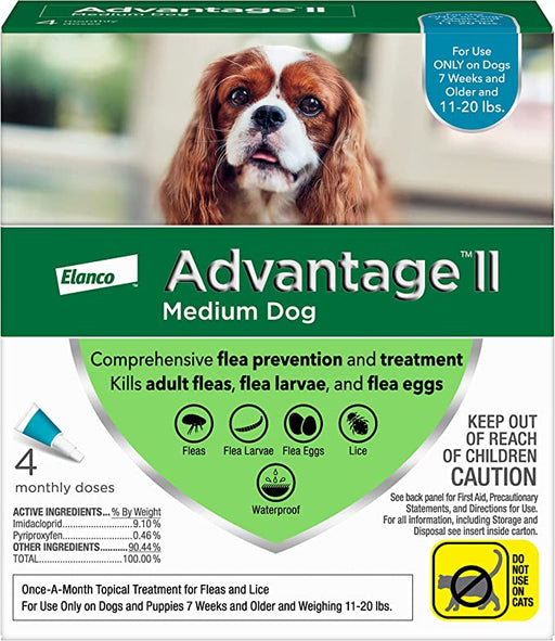 Advantage II for Dogs - 4 pack, Advantage II for Medium Dogs (11-20 lbs)  