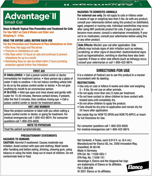 Advantage II for Cats - 4 pack, Advantage II for Small Cats (5-9 lbs)  