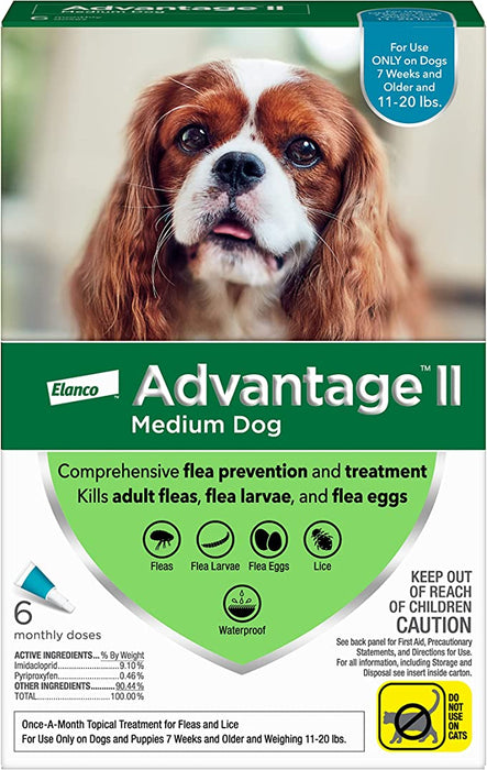 Advantage II for Dogs - 6 pack, Advantage II for Medium Dogs (11-20 lbs)  