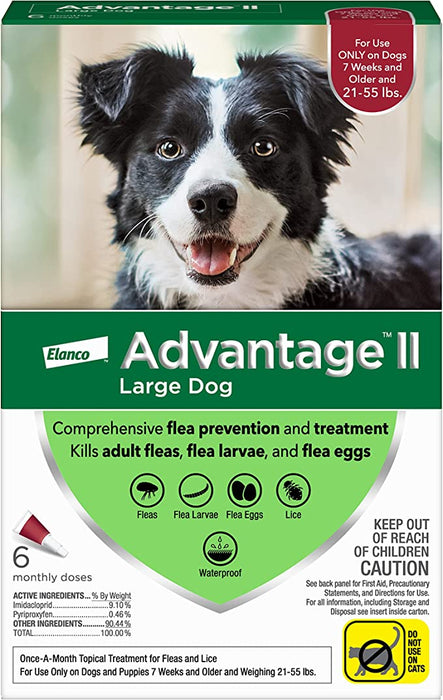 Advantage II for Dogs - 6 pack, Advantage II for Large Dogs (21-55 lbs)  