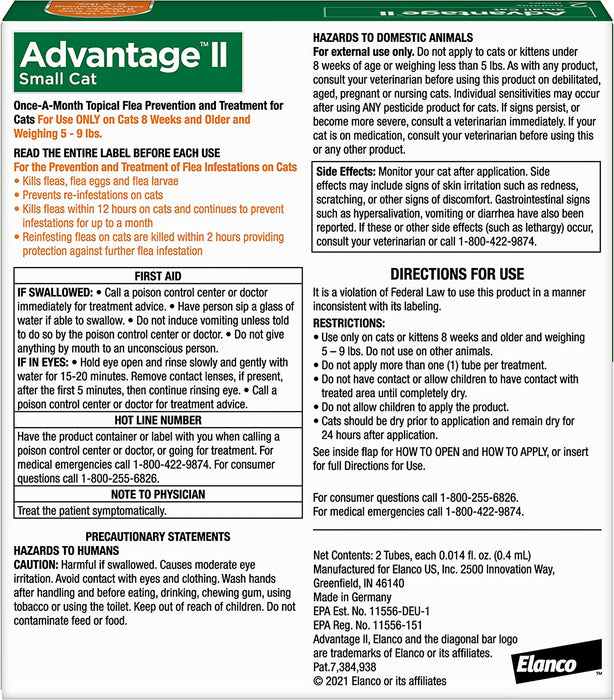 Advantage II for Cats - 2 pack, Advantage II for Small Cats (5-9 lbs)  