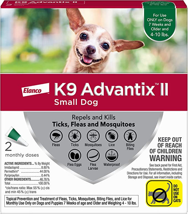 K9 Advantix II Flea and Tick Prevention for Dogs - Small Dogs (4-10 lbs) 2 pack (2 Month Supply) 