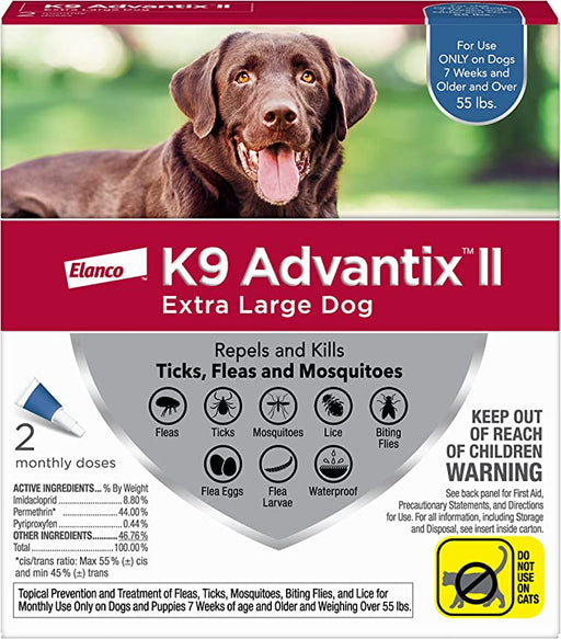 K9 Advantix II Flea and Tick Prevention for Dogs - XLarge Dogs (over 55 lbs) 2 pack (2 Month Supply) 