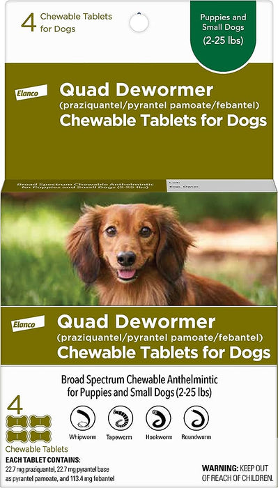 Quad Dewormer Chewable Tablets for Dogs - Small Dog Quad Dewormer (4 pack)  