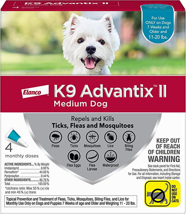 K9 Advantix II Flea and Tick Prevention for Dogs - Medium Dogs (11-20 lbs) 4 pack (4 Month Supply) 