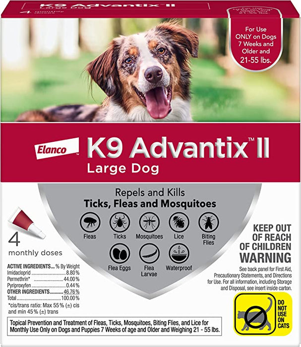 K9 Advantix II Flea and Tick Prevention for Dogs - Large Dogs (21-55 lbs) 4 pack (4 Month Supply) 