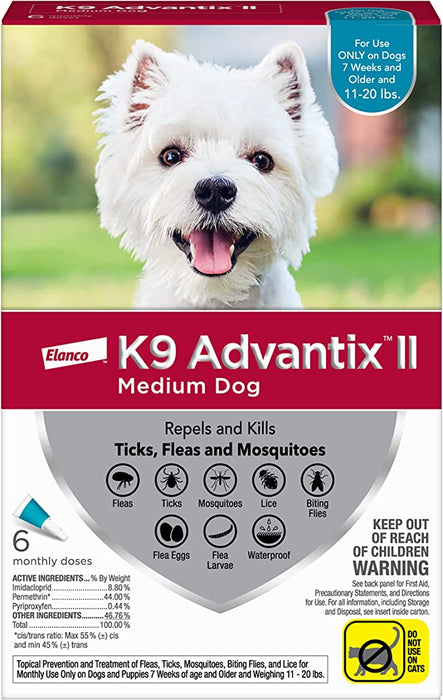 K9 Advantix II Flea and Tick Prevention for Dogs - Medium Dogs (11-20 lbs) 6 pack (6 Month Supply) 