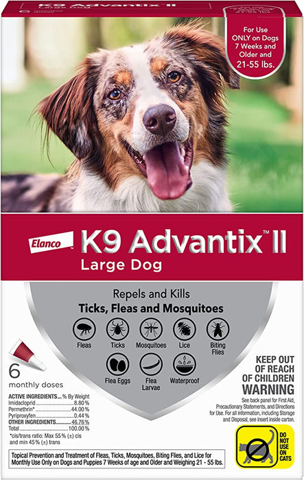 K9 Advantix II Flea and Tick Prevention for Dogs - Large Dogs (21-55 lbs) 6 pack (6 Month Supply) 