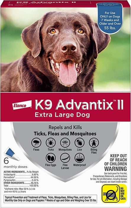 K9 Advantix II Flea and Tick Prevention for Dogs - XLarge Dogs (over 55 lbs) 6 pack (6 Month Supply) 