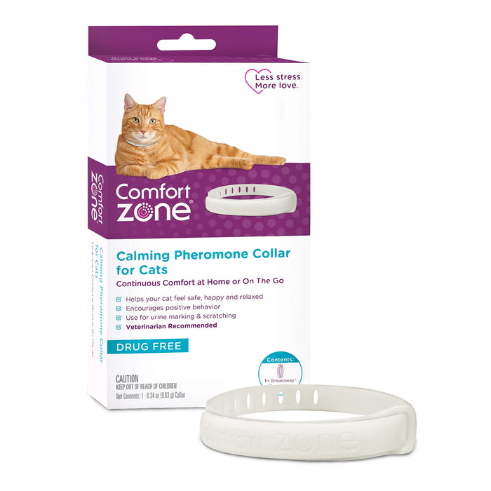 Comfort Zone Cat Calming Pheromone Collar, Anxiety & Stress Relief Aid, Breakaway Design, White - Single Pack Single Pack 