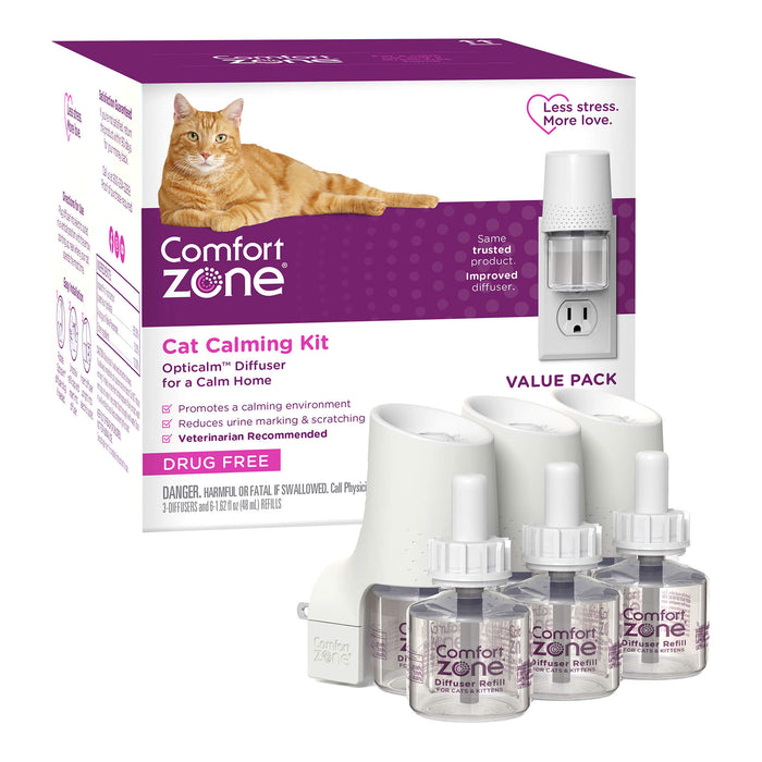 Comfort Zone Cat Calming Diffuser Kit, Cat Pheromones, 3 Diffusers and 6 Refills-48ml, New Formula - Kit Kit 