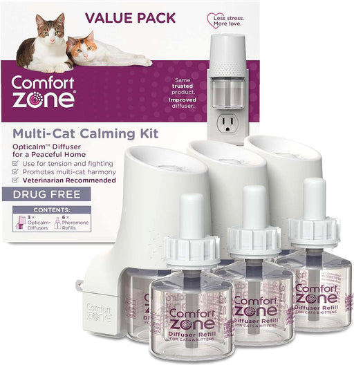 Comfort Zone MultiCat Calming Diffuser Kit, Cat Pheromone  3 Diffusers and 6 Refills-48ml, New Formula - Kit Kit 