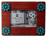 Red Picture Frame with Turquoise Squash Blossoms, 4" x 6" -   