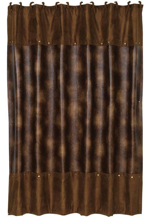 Studded Brown Faux Leather Shower Curtain - Brown  