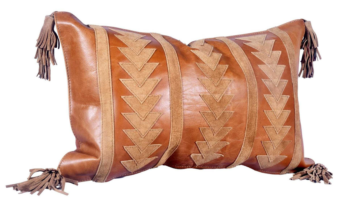 Arrow Genuine Leather Tasseled Throw Pillow - Brown  