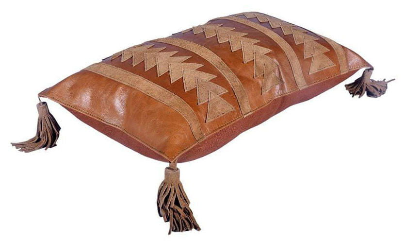 Arrow Genuine Leather Tasseled Throw Pillow - Brown  