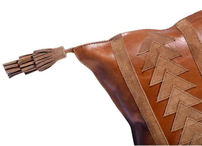 Arrow Genuine Leather Tasseled Throw Pillow - Brown  