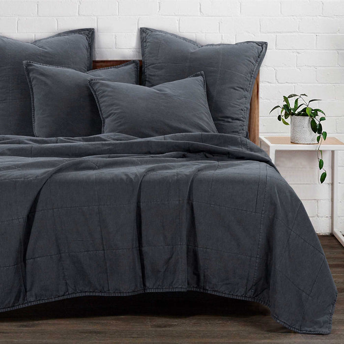 Stonewashed Cotton Velvet Quilt, Grey - King  