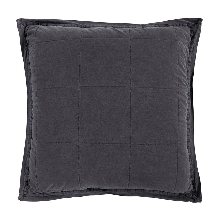 Stonewashed Cotton Quilted Velvet Euro Sham, Gray -   