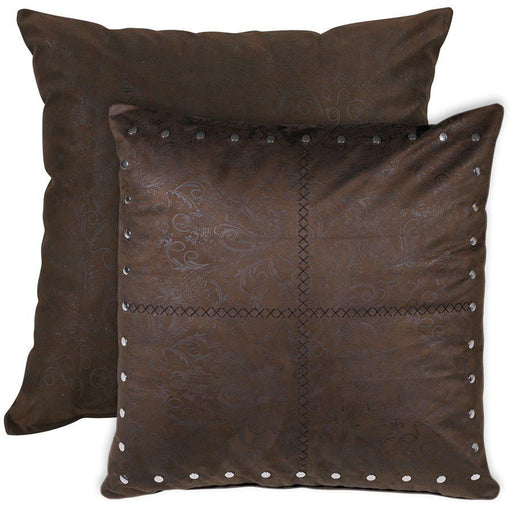 Tucson Chocolate Studded Reversible Faux Leather Euro Sham - Brown  