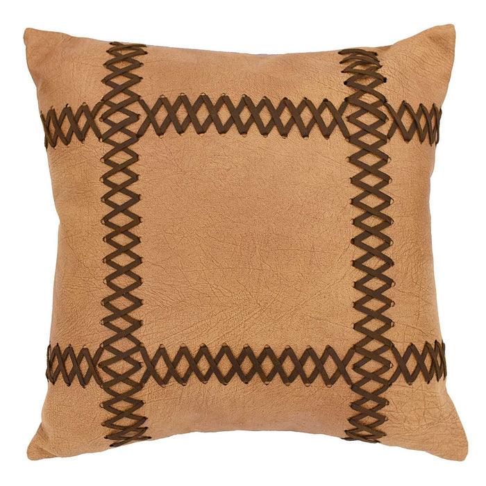 Faux Leather-Stitched Decorative Throw Pillow, 18 x 18 -   