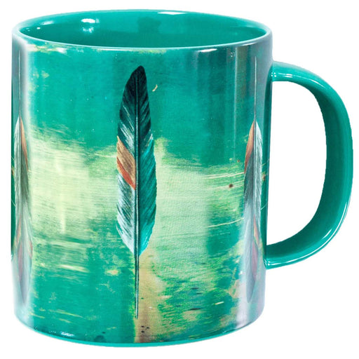 Tossed Feather Design Mug Set, Set of 4 - Teal  