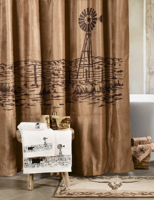 Jasper Embroidered Landscape Shower Curtain - Mocha  