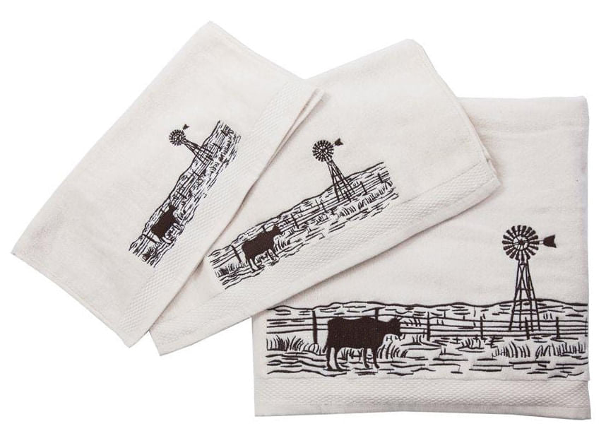 Jasper Embroidered Windmill Landscape Towel Set - Cream  