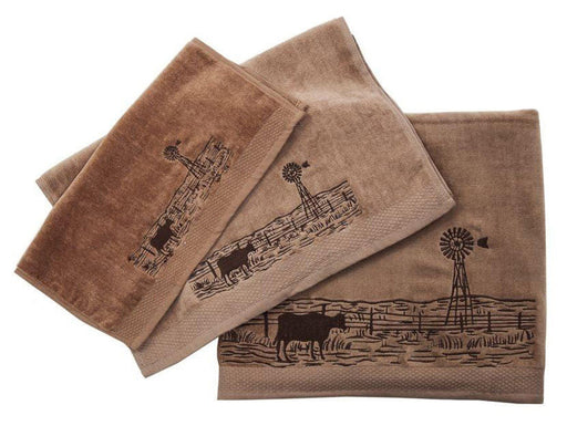 Jasper Embroidered Windmill Landscape Towel Set - Mocha  