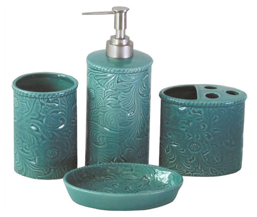 Savannah 4 Piece Bathroom Countertop Accessory Set, Turquoise - Turquoise  