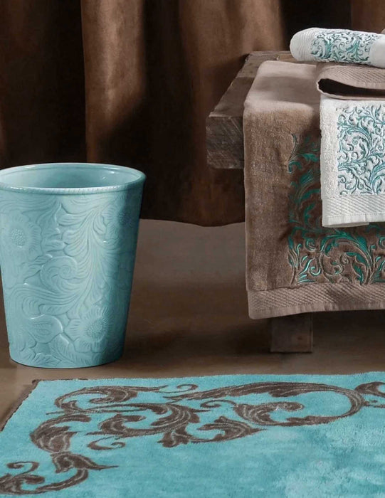 Savannah Ceramic Wastebasket, Turquoise - Turquoise  