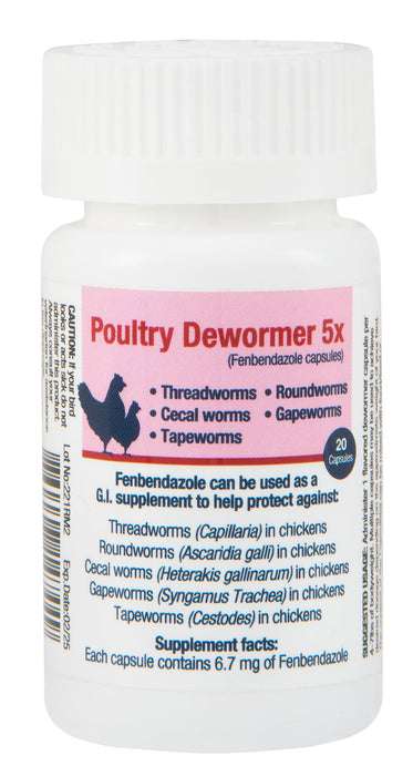 Poultry Dewormer 5x - Poultry Dewormer 5x, 20 Capsules  