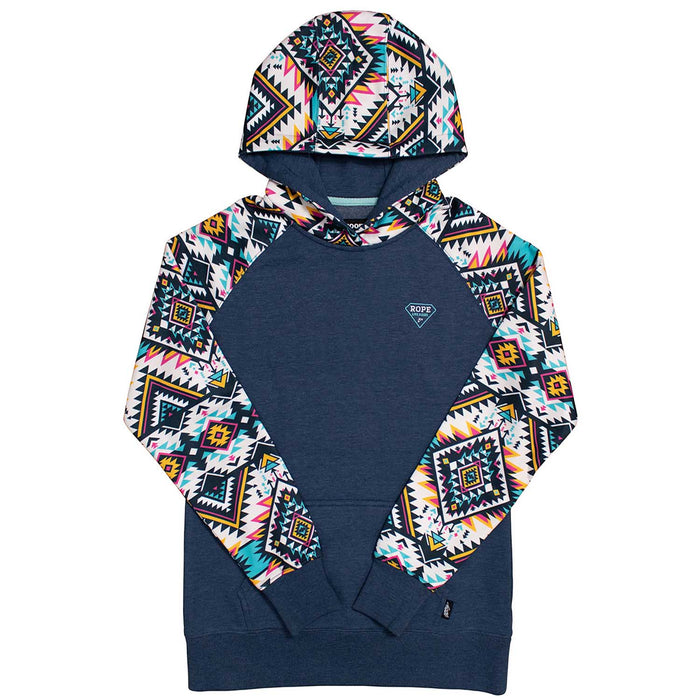 Hooey Rope Like a Girl Ladies Hoodie, Navy & Aztec - XXLarge  