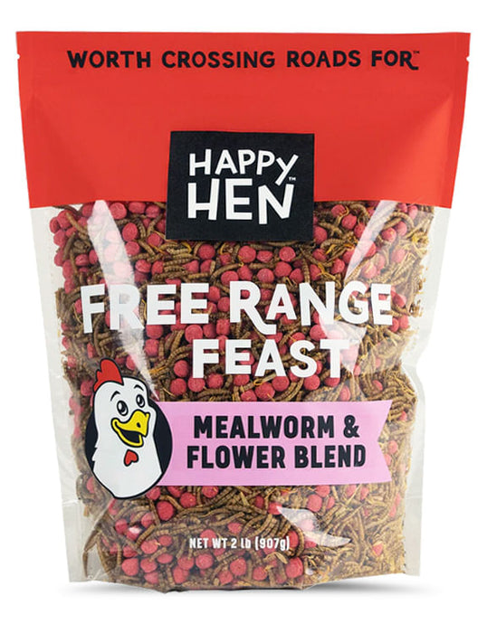 Happy Hen Free Range Feast Mealworm Blends for Chickens, 2 lb - Free Range Feast, Mealworm & Flower Blend, 2 lb  