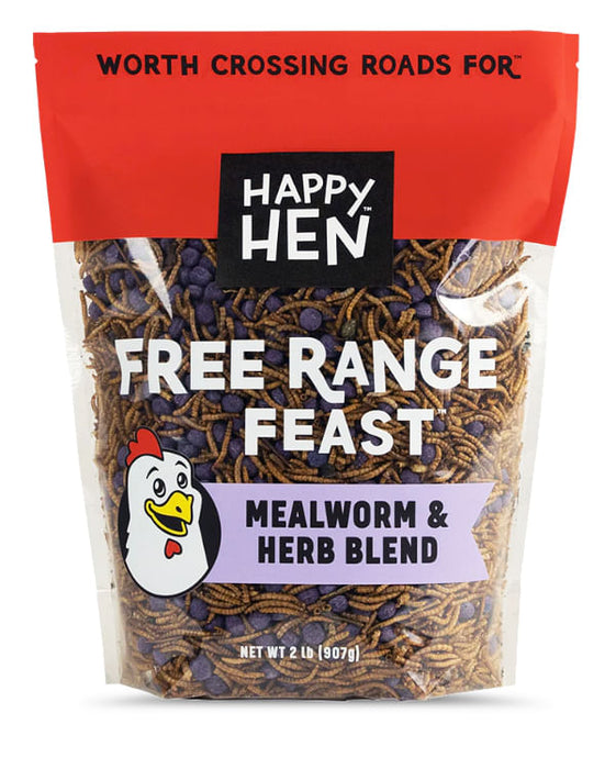 Happy Hen Free Range Feast Mealworm Blends for Chickens, 2 lb - Free Range Feast, Mealworm & Herb Blend, 2 lb  