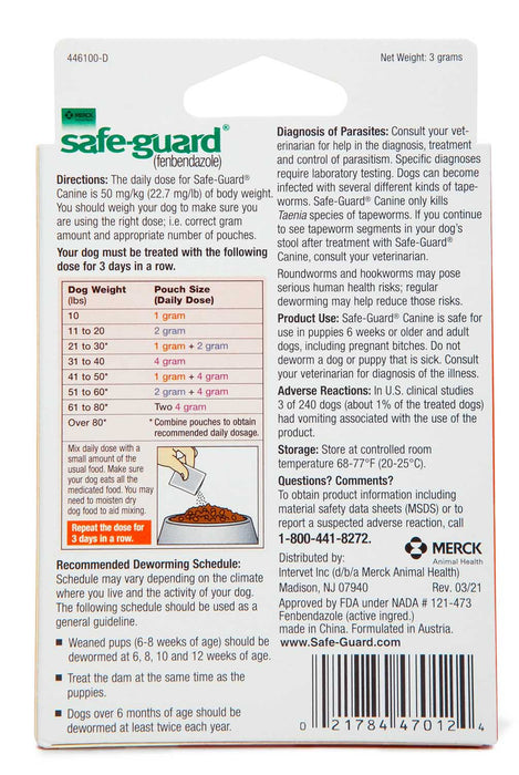 Safe-Guard Canine Dewormer - 1 gram SafeGuard Canine Dewormer (3 pkts)  