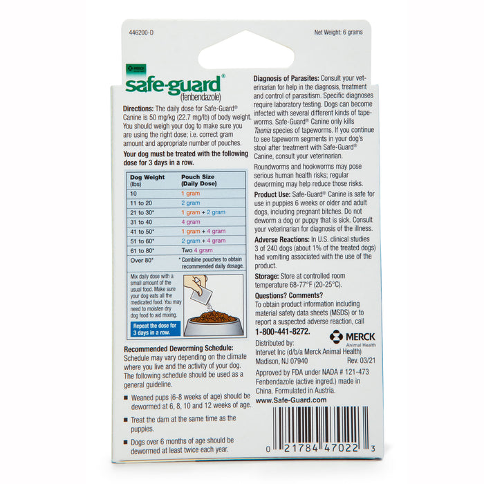 Safe-Guard Canine Dewormer - 2 gram SafeGuard Canine Dewormer (3 pkts)  