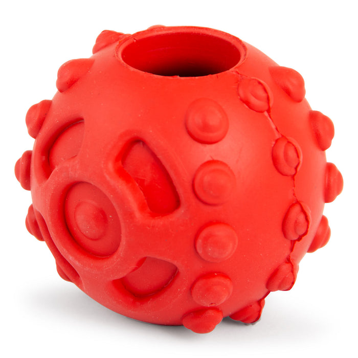 Jeffers Hollow Red Knobby Ball Natural Rubber Dental Treat Dispensing Dog Chew Toy