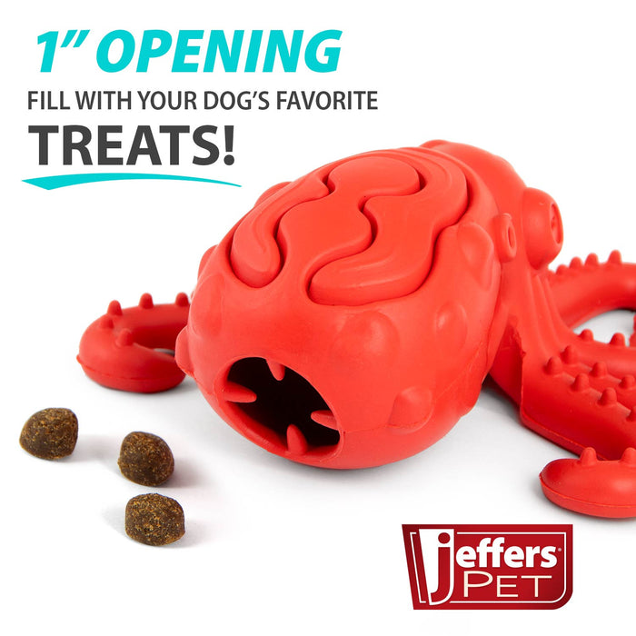 Jeffers Red Octopus Natural Rubber Treat Dispensing Dental Dog Chew Toy