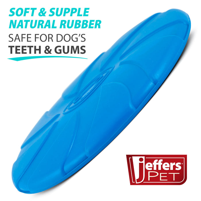 Jeffers Blue Bone Stamped Frisbee Natural Rubber 8 Inch Dog Toy for Fetching & Chewing