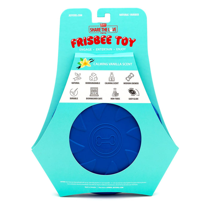 Jeffers Blue Bone Stamped Frisbee Natural Rubber 8 Inch Dog Toy for Fetching & Chewing